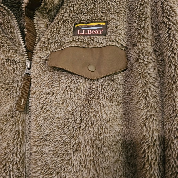 LL Bean Hi-Pile Fleece Full Zip Jacket Brown Large 505250 Sherpa Lined - Picture 2 of 7